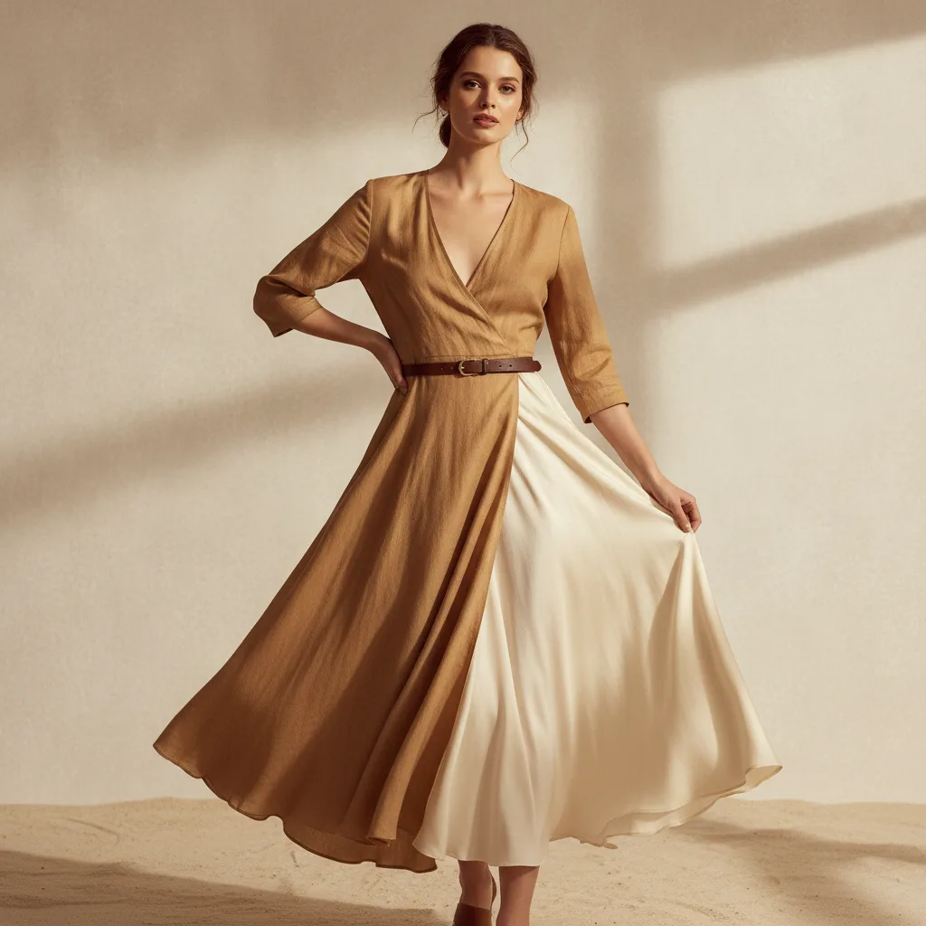 Editorial look: wrap dress with structured belt