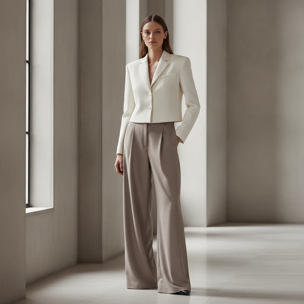 Cropped jacket and wide-leg trousers — balanced silhouette