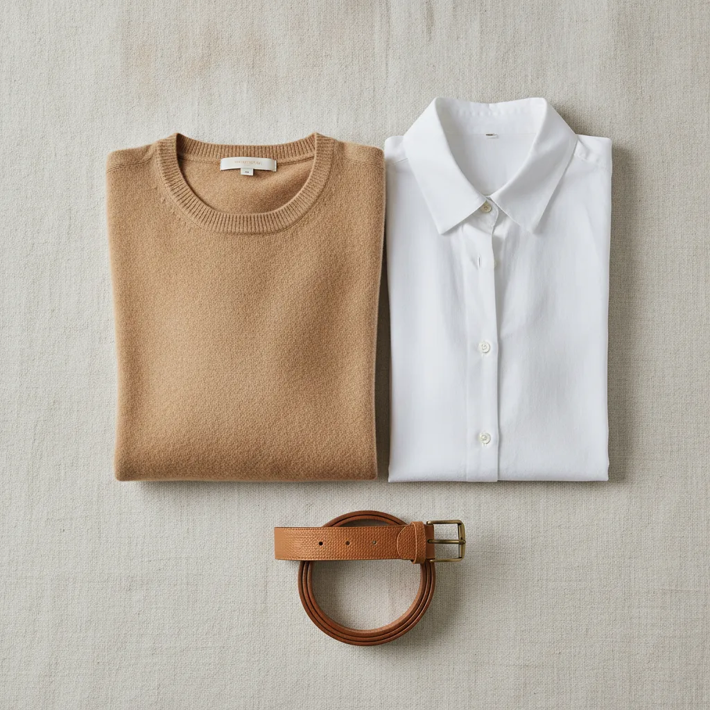 Editorial minimal styling flatlay — neutral tones